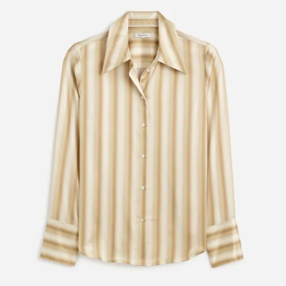 Madewell Silk Striped Button-Down in Cream and Tan